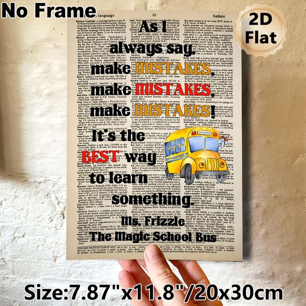 Magic School Bus Quote Painting Poster, Vintage Dictionary-style Colorful School Bus Art Poster, Inspirational Learning Quote Decor For Study Room_maomaolike.com