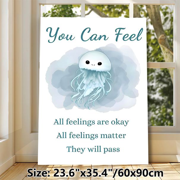 Jellyfish Inspirational Quote Painting Poster, Soft Watercolor Cute Jellyfish With Comforting Text Poster, Provides Gentle Emotional Support, Suitable_maomaolike.com