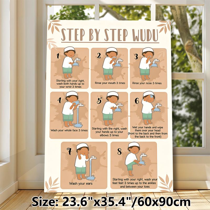 Step-by-Step Wudu Painting Poster, Warm-toned Illustrative Poster, Clear Instructional Guide To Islamic Ablution Steps, Ideal For Home And Prayer_maomaolike.com