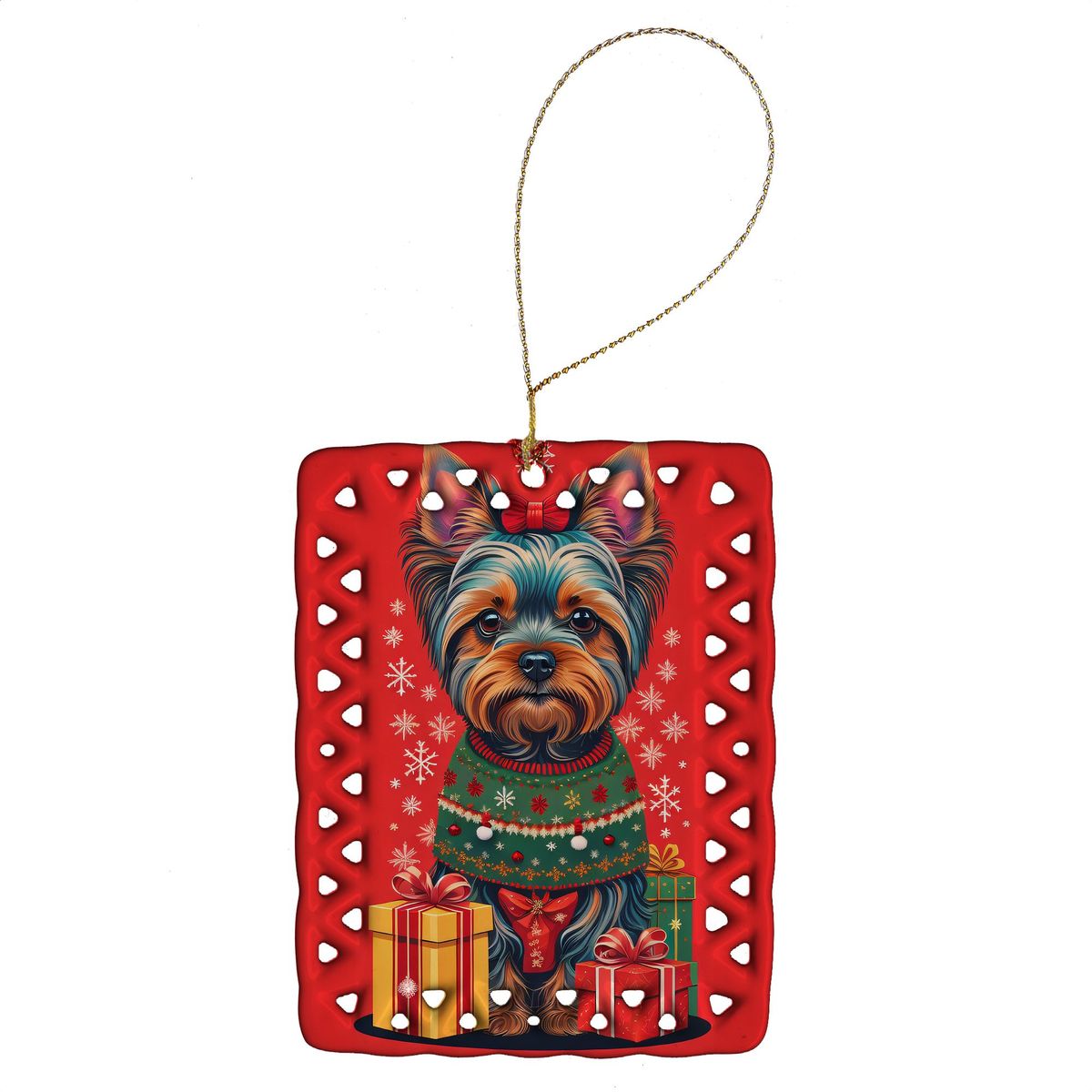 Yorkshire Terrier Holiday Christmas Porcelain Ornament Christmas Tree Hanging Decorations For Home Christmas Holiday, Rectangle, Gift, Multicolor_maomaolike.com