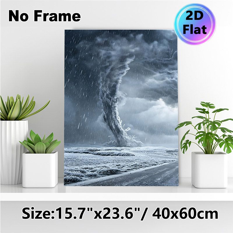 Ice Tornado Painting Poster, Monochromatic Dramatic Icy Tornado Scene Poster, Striking Weather-themed Decor Ideal For Home Office, Living Room_maomaolike.com