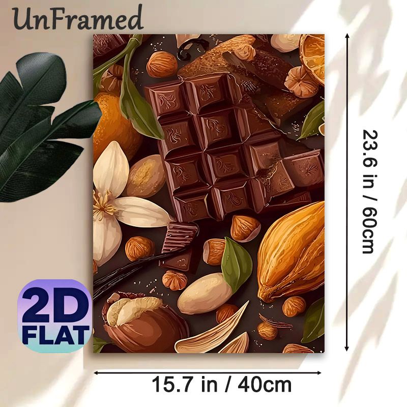 Chocolate & Nut Gourmet Painting Poster, Rich-toned Realistic Food Illustration Poster, Appetizing Food-themed Decor Ideal For Kitchen, Dining Room_maomaolike.com