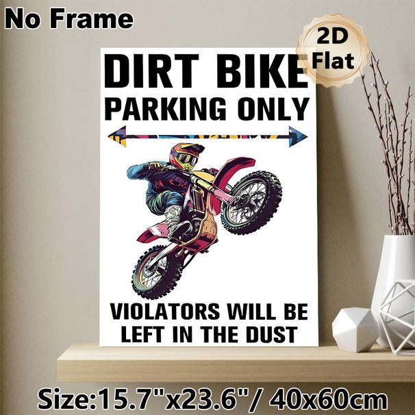 Dirt Bike Parking Themed Painting Poster, Vibrant Pop-art Style Dirt Bike Rider Poster, Funny Warning Slogan, Ideal For Garage, Workshop Or Motorcycle_maomaolike.com