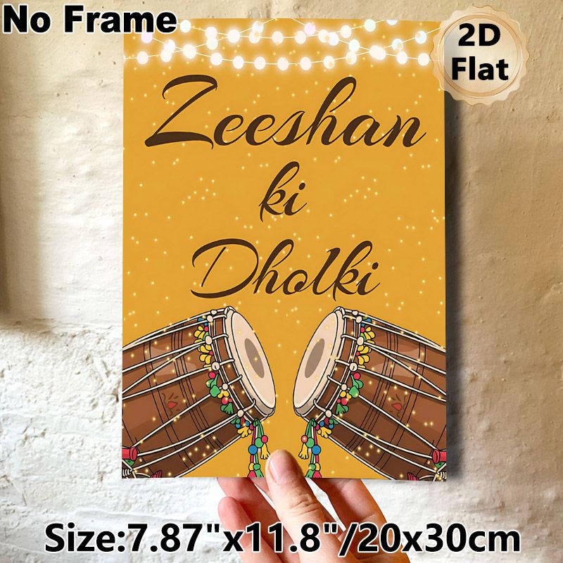 Dholki Folk Drum Painting Poster, Vibrant Festive Style Poster, Decorated Traditional Drums With Warm Golden Backdrop & Twinkling String Lights_maomaolike.com