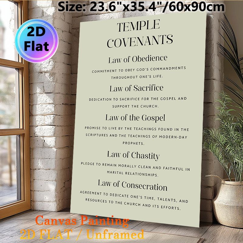 Temple Covenants Painting Poster, Minimalist Typographic Neutral-toned Poster, Clear Religious Covenant Guidelines Display, Ideal For Church Spaces_maomaolike.com
