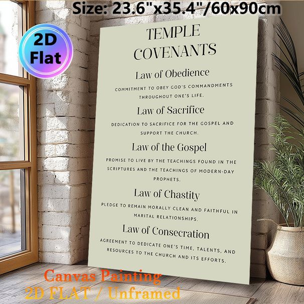 Temple Covenants Painting Poster, Minimalist Typographic Neutral-toned Poster, Clear Religious Covenant Guidelines Display, Ideal For Church Spaces_maomaolike.com