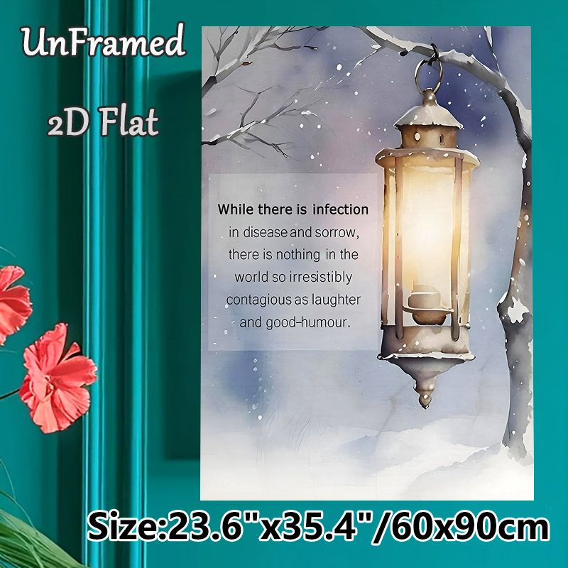 Winter Lantern & Inspirational Quote Painting Poster, Soft Watercolor Snowy Scene Poster, Uplifting Humorous Message, Suitable For Living Room_maomaolike.com