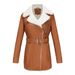 autumn and winter new long sleeved plus velvet leather jacket women's lapel double head zipper belt belt warm jacket_maomaolike.com