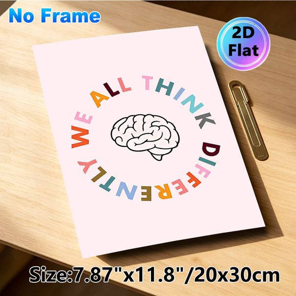 Inspirational Brain Themed Painting Poster, Colorful Circular Lettering With Brain Graphic Poster, Conveys Inclusive Mindset, Ideal For Office, Study_maomaolike.com