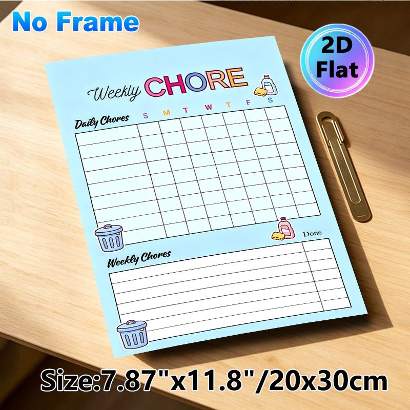 Weekly Chore Chart Painting Poster, Colorful Cartoon-style Chore Planner Poster, Functional Tracker To Organize Daily & Weekly Household Tasks For_maomaolike.com