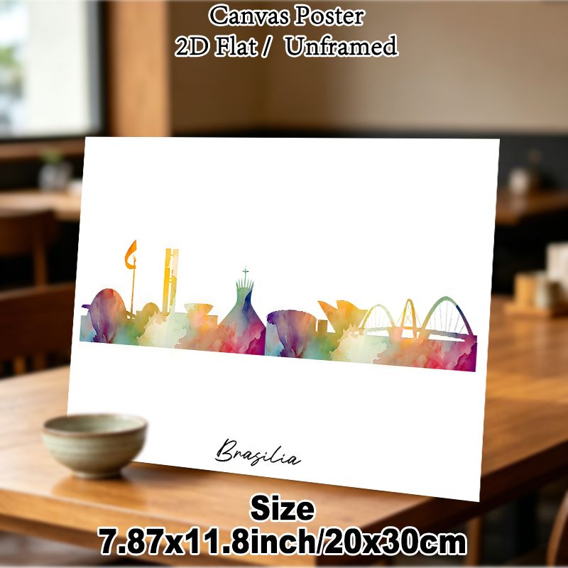 Brasilia Skyline Painting Poster, Vibrant Watercolor City Landmark Silhouette Poster, Artistic Urban-themed Decor Brings Cultural Ambiance For Living_maomaolike.com
