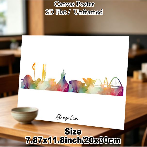 Brasilia Skyline Painting Poster, Vibrant Watercolor City Landmark Silhouette Poster, Artistic Urban-themed Decor Brings Cultural Ambiance For Living_maomaolike.com