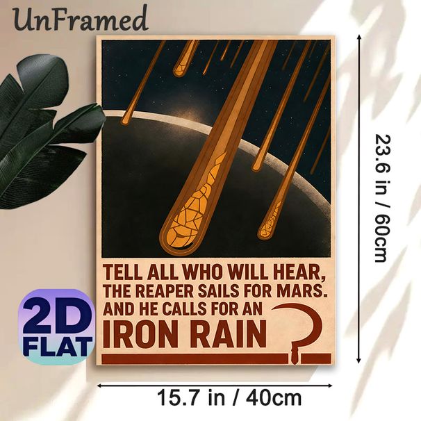 Iron Rain & Mars Themed Painting Poster, Vintage Retro Cosmic Meteor Shower Scene Poster, Sci-fi Inspired Wall Decor For Home Office, Living Room_maomaolike.com
