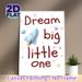 Space Rocket Inspirational Quote Painting Poster, Cute Pastel Cartoon Space Poster, With "Dream Big Little One" Text, Stars And Planets, Warm_maomaolike.com