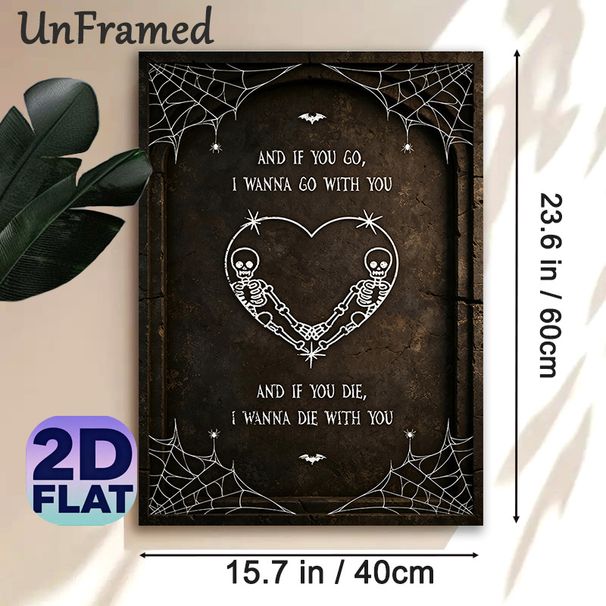 Gothic Skeleton Love Painting Poster, Vintage Dark Gothic Style Poster, Romantic Skeleton Heart With Quote & Spider Web Design, Ideal For Bedroom And_maomaolike.com