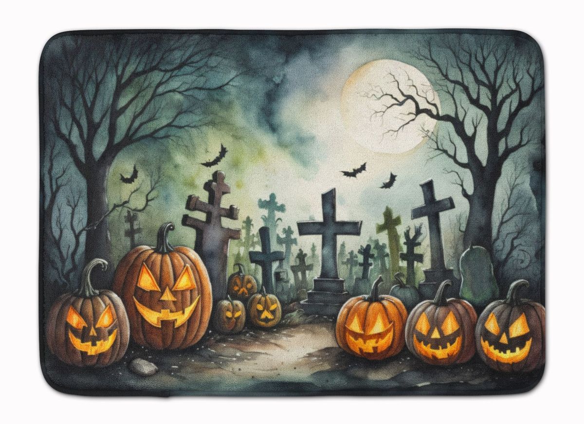 Graveyard Spooky Halloween Memory Foam Kitchen Mat Machine Washable Anti-Fatigue Mat Cushion Comfort Bath Mat Or Kitchen Rug_maomaolike.com