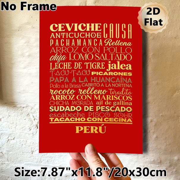 Peruvian Cuisine Painting Poster, Luxe Red & Gold Typographic Poster, Features Classic Peruvian Dish Names, Ideal For Restaurant And Kitchen Decor_maomaolike.com