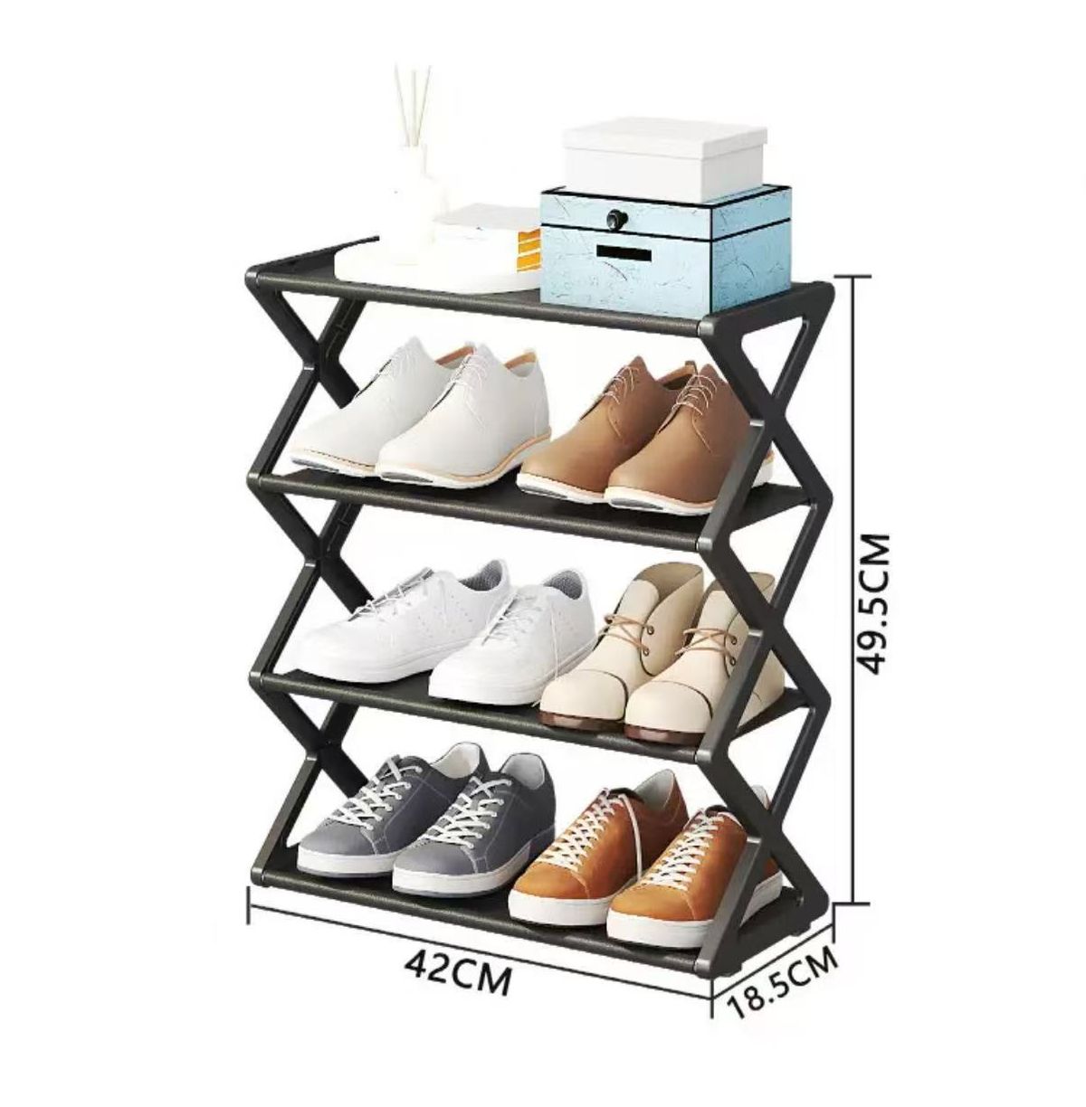 Geometric X-Shape Shoe Rack: Modern Multi-Layer Shoe Organizer For Entryway, Bedroom – Space-Saving, Stylish Black/White Storage Shelf_maomaolike.com