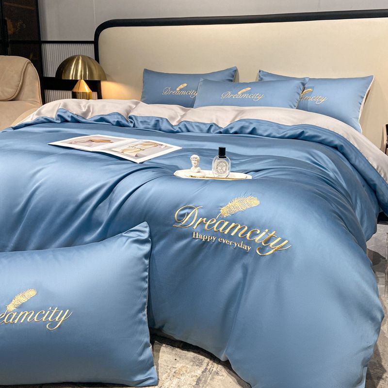 Ice Silk High-End Four-Piece Light Luxury Silky Naked Sleep Duvet Cover Spring Summer Three-Piece Set Sheet Bed Skirt Wholesale_maomaolike.com