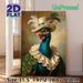 Anthropomorphic Peacock Painting Poster, Rich-hued Realistic Oil-style Poster, Elegant Peacock With Pearl-trimmed Hat & Ruffled Collar, Sophisticated_maomaolike.com