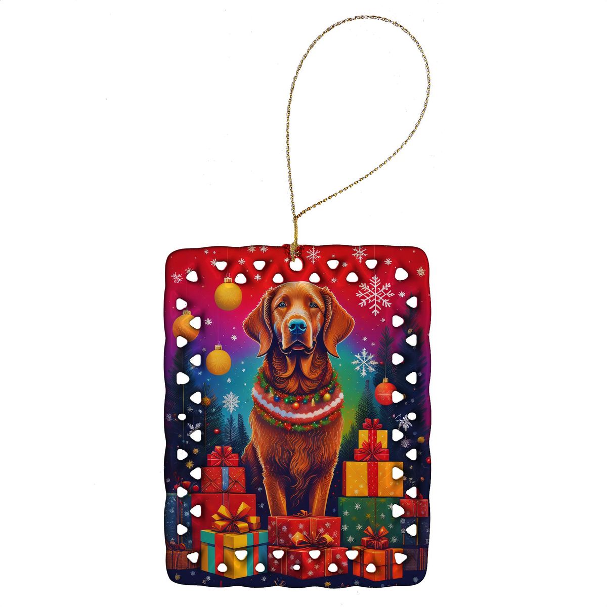 Chesapeake Bay Retriever Holiday Christmas Porcelain Ornament Christmas Tree Hanging Decorations For Home Christmas Holiday, Rectangle, Gift, Multicolor_maomaolike.com