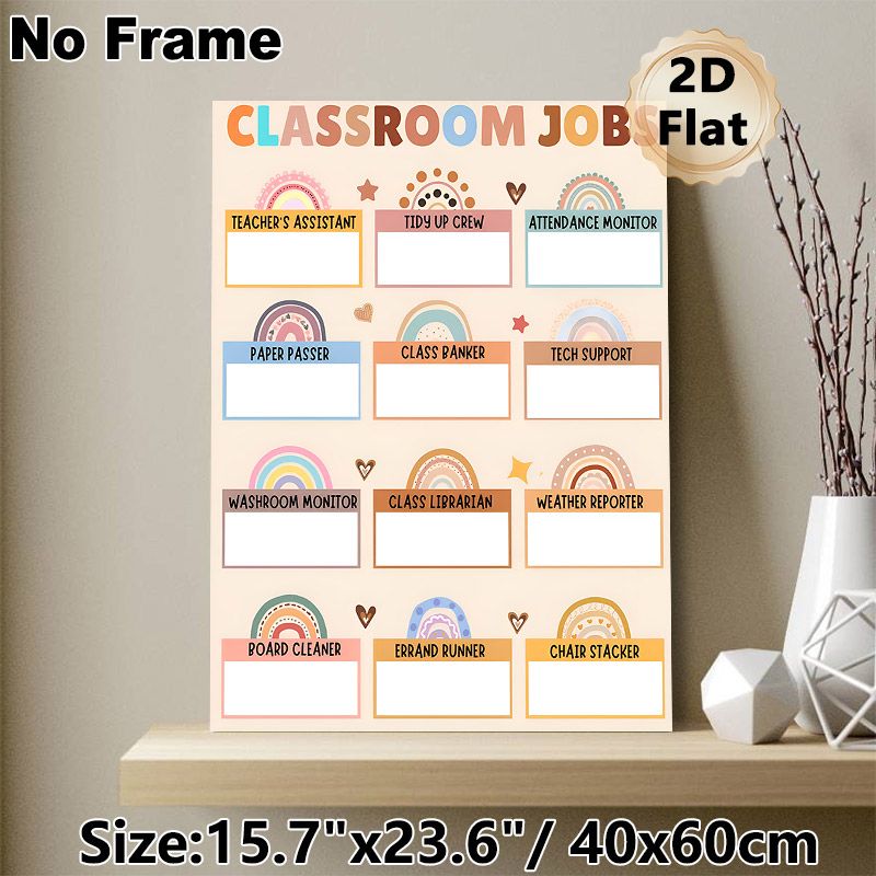 Classroom Jobs Painting Poster, Boho-style Pastel-colored Classroom Duty Chart Poster, Clear Job Slots For Organizing Class Responsibilities, Suitable_maomaolike.com