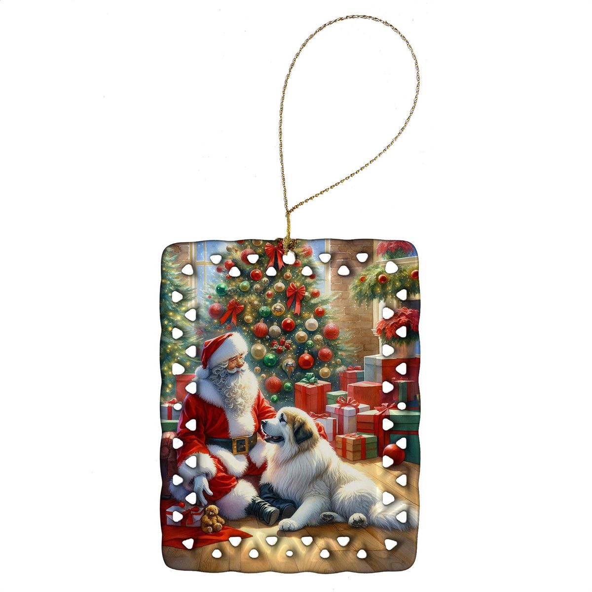 Great Pyrenees And Santa Claus Porcelain Ornament Christmas Tree Hanging Decorations For Home Christmas Holiday, Rectangle, Gift, Multicolor_maomaolike.com