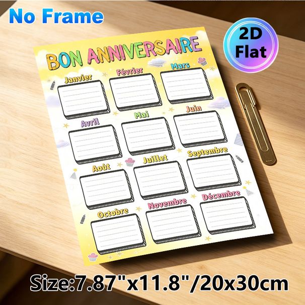 French Birthday Anniversary Tracking Chart Painting Poster, Colorful Cartoon-style Cheerful Poster, Functional To Record Monthly Birthdays, Suitable_maomaolike.com