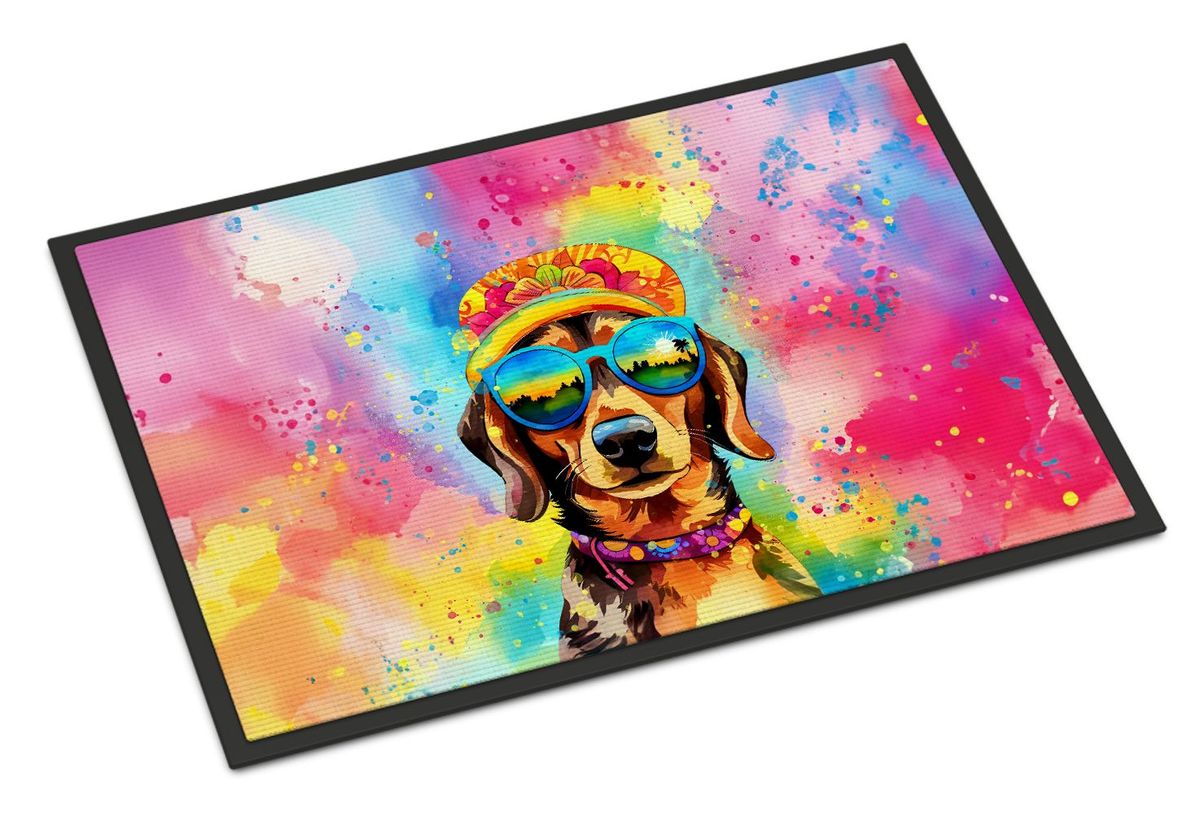 Dachshund Hippie Dawg Doormat Front Door Mat Indoor Outdoor Rugs For Entryway, Non Slip Washable Low Pile, 24H X 36W_maomaolike.com