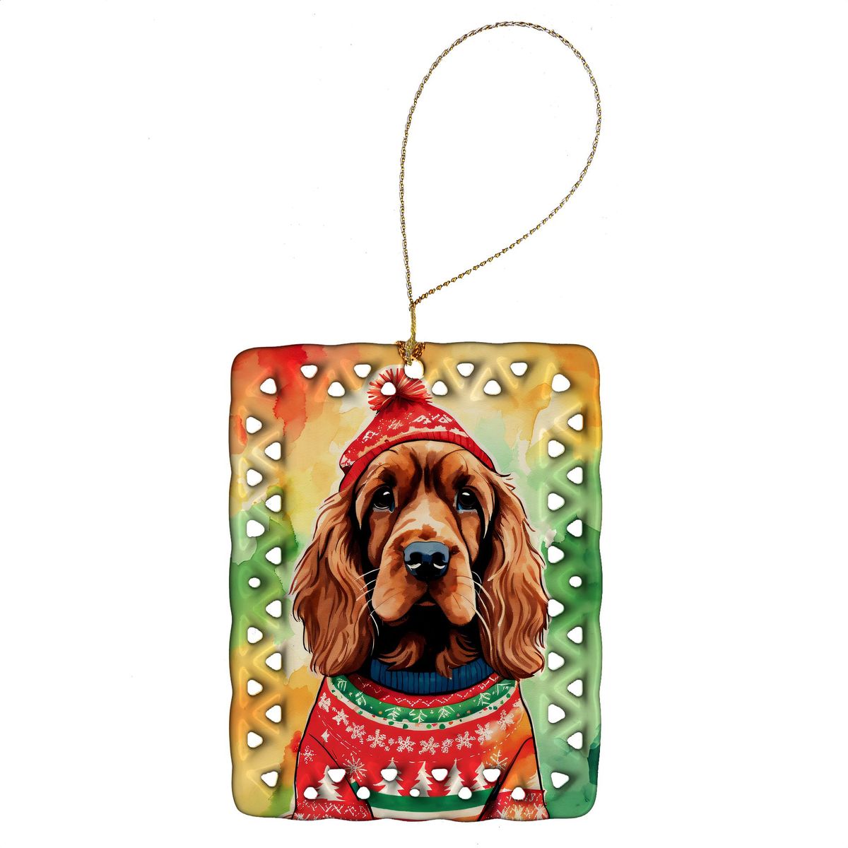 English Cocker Spaniel Christmas Porcelain Ornament Christmas Tree Hanging Decorations For Home Christmas Holiday, Rectangle, Gift, Multicolor_maomaolike.com