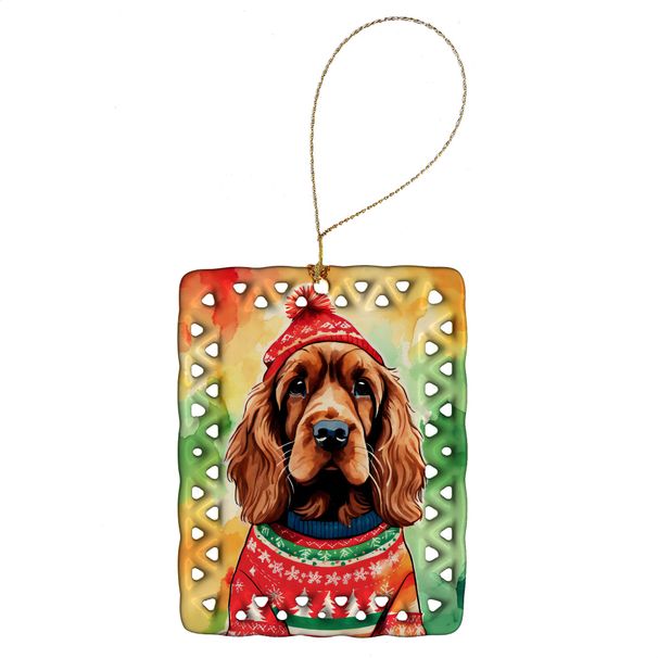 English Cocker Spaniel Christmas Porcelain Ornament Christmas Tree Hanging Decorations For Home Christmas Holiday, Rectangle, Gift, Multicolor_maomaolike.com