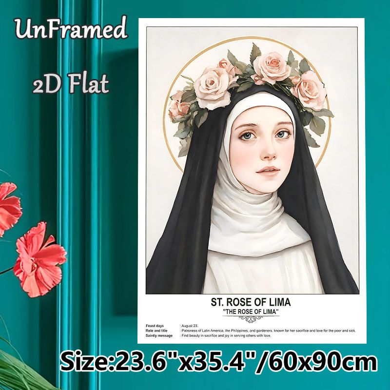 St. Rose Of Lima Themed Painting Poster, Soft Watercolor Saint Portrait Poster, Inspirational Spiritual Message, Ideal For Church And Home Wall Decor_maomaolike.com