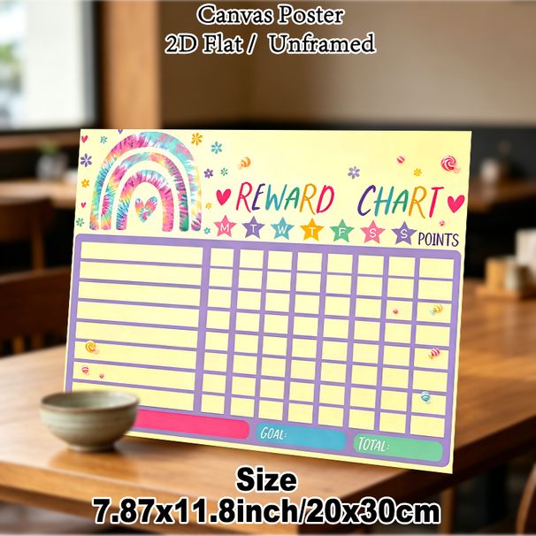 Tie-dye Rainbow Reward Chart Painting Poster, Vibrant Playful Graphic Poster, Practical Tool To Track Progress And Goals, Suitable For Home And Study_maomaolike.com