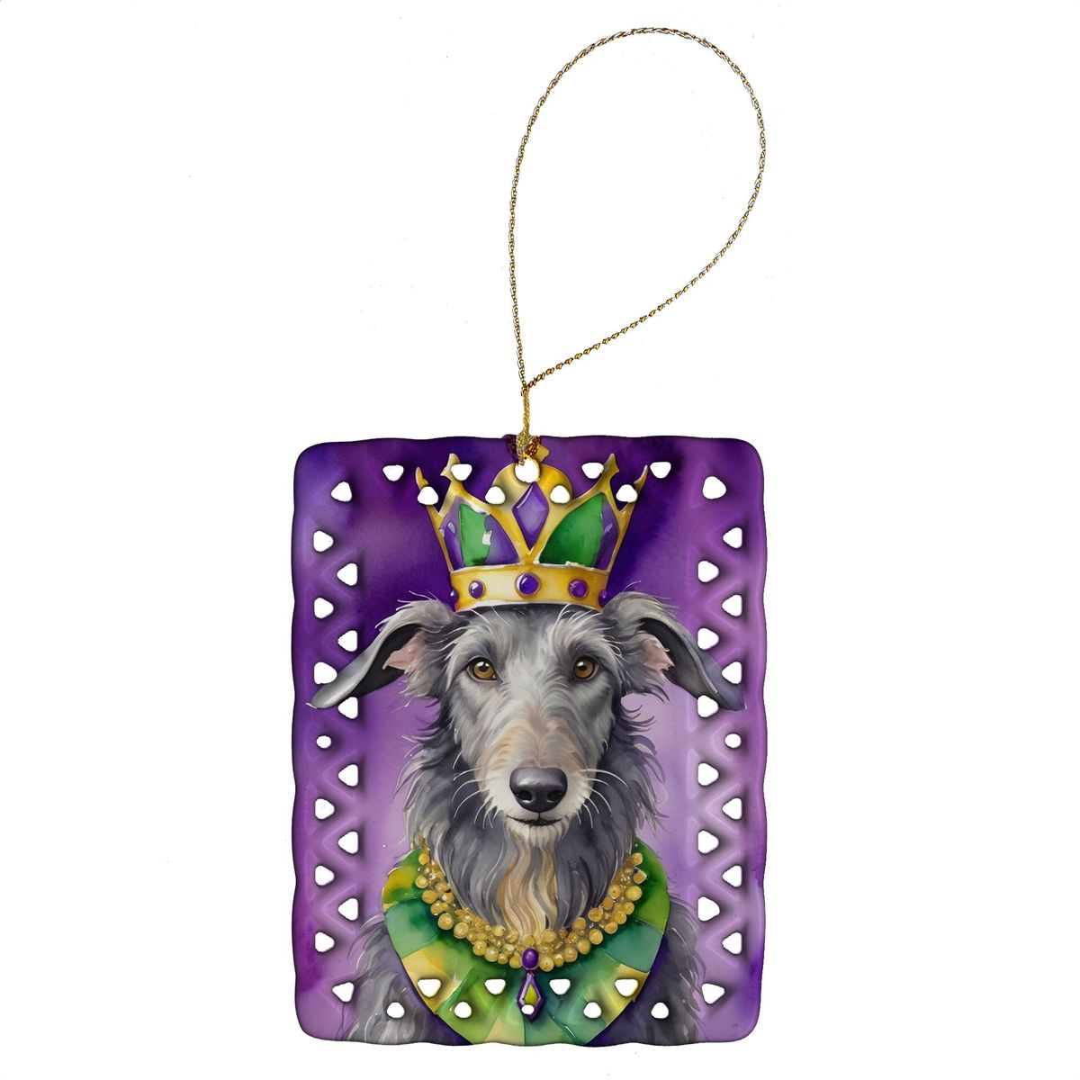 Scottish Deerhound King Of Mardi Gras Porcelain Ornament Christmas Tree Hanging Decorations For Home Christmas Holiday, Rectangle, Gift, Multicolor_maomaolike.com