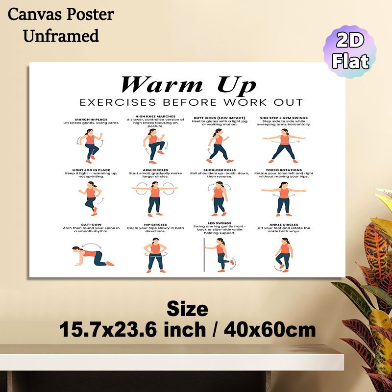 Warm-up Exercises Painting Poster, Clear Minimalist Illustrated Workout Guide Poster, Practical Warm-up Reference Ideal For Home Gym, Fitness Studio_maomaolike.com