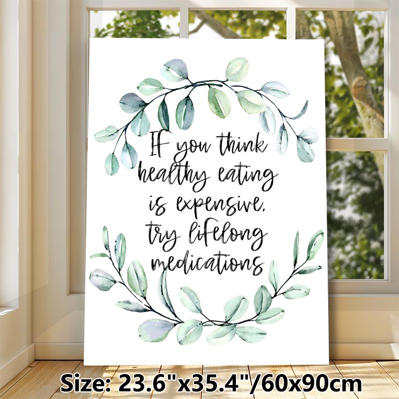 Healthy Eating Inspirational Quote Painting Poster, Soft Watercolor Eucalyptus Wreath With Handwritten Text Poster, Thought-provoking Health Reminder_maomaolike.com