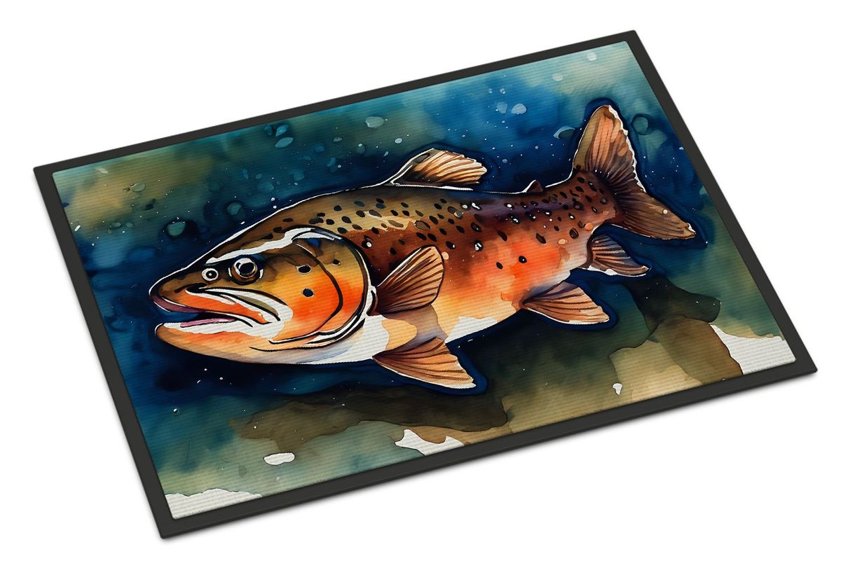 Brown Trout Doormat Front Door Mat Indoor Outdoor Rugs For Entryway, Non Slip Washable Low Pile, 24H X 36W_maomaolike.com