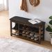 A Height-adjustable Long Shoe-changing Bench,made Of Natural Rubberwood,comes With A Comfortable Seat,concealed Storage Space And Large Storage Compartments, Featuring Charcoal-grained Wood ,Vintage_maomaolike.com