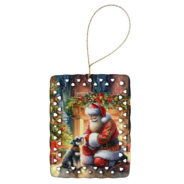 Schnauzer And Santa Claus Porcelain Ornament Christmas Tree Hanging Decorations For Home Christmas Holiday, Rectangle, Gift, Multicolor_maomaolike.com