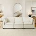 Modern Chenille Comfy Upholstered 3-Seat Sofa With 2 Lumbar Pillow, Deep Seat Sofa Sleeper For Living Room, Apartment, Office, Studio (Beige White, 3-Seat)_maomaolike.com