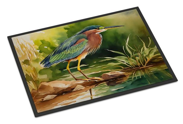 Green Heron Doormat Front Door Mat Indoor Outdoor Rugs For Entryway, Non Slip Washable Low Pile, 24H X 36W_maomaolike.com