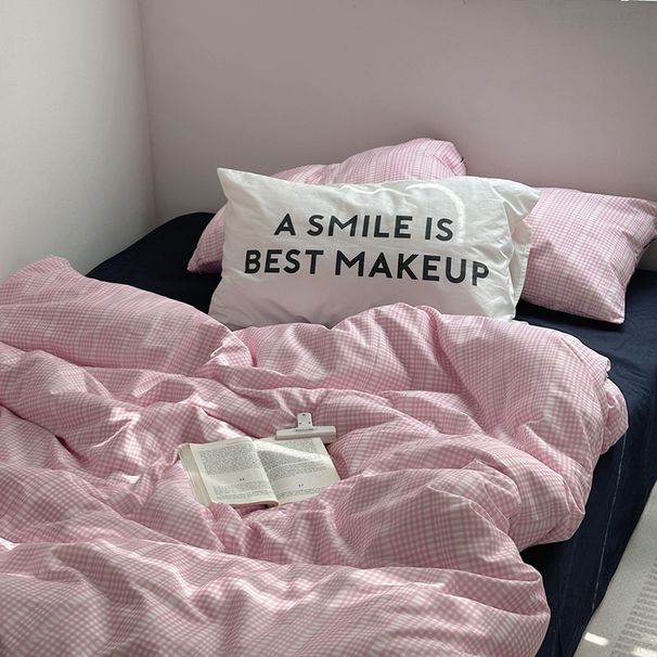 Wholesale INS Korean Style Pink Plaid Simple Striped Mixed Pure Cotton Four-Piece For Homestay Apartment All-Cotton 4-Piece Set_maomaolike.com