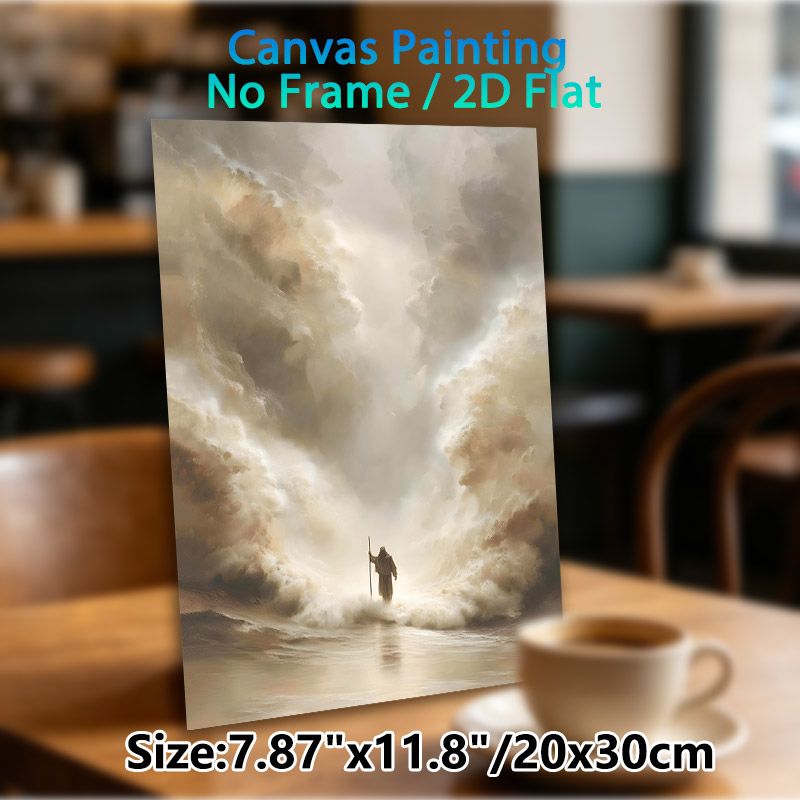 Religious Moses Parting The Red Sea Painting Poster, Soft-toned Ethereal Misty Scene Poster, Serene Spiritual Artwork Ideal For Home, Prayer Room_maomaolike.com