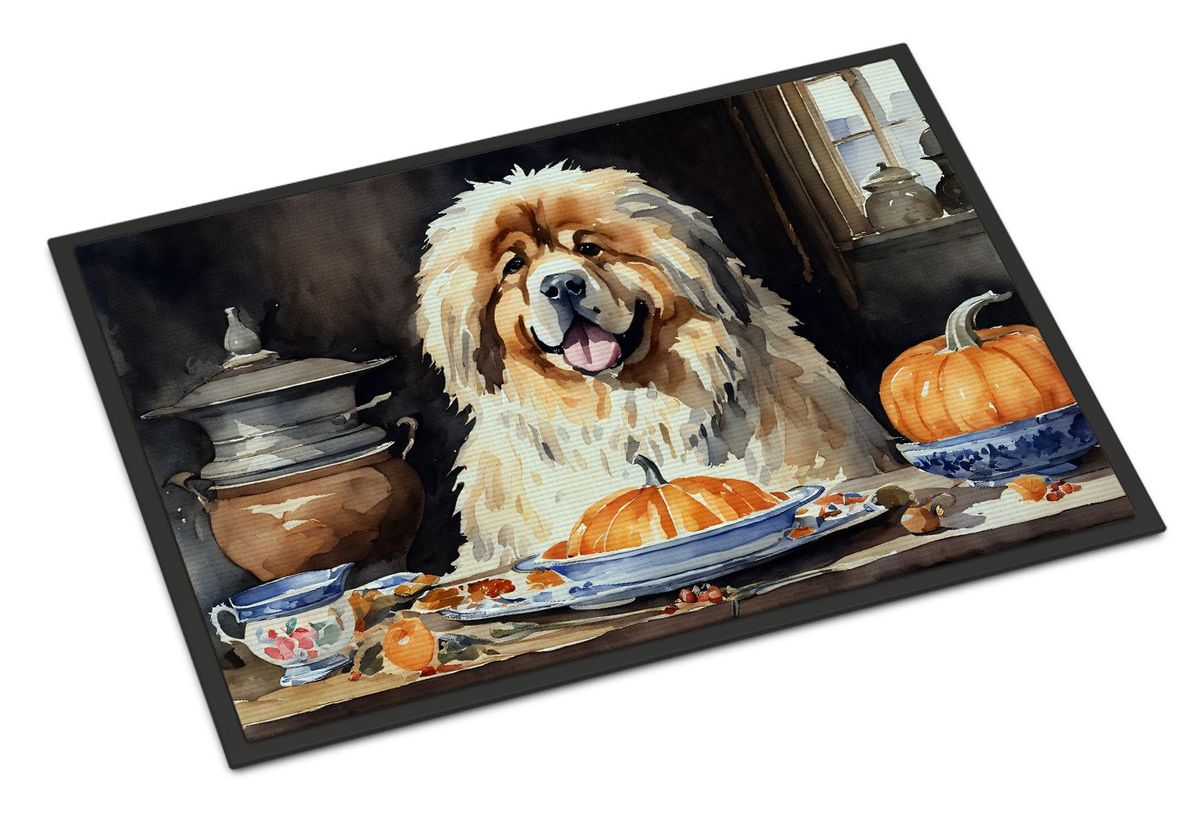 Tibetan Mastiff Fall Kitchen Pumpkins Doormat Front Door Mat Indoor Outdoor Rugs For Entryway, Non Slip Washable Low Pile, 24H X 36W_maomaolike.com