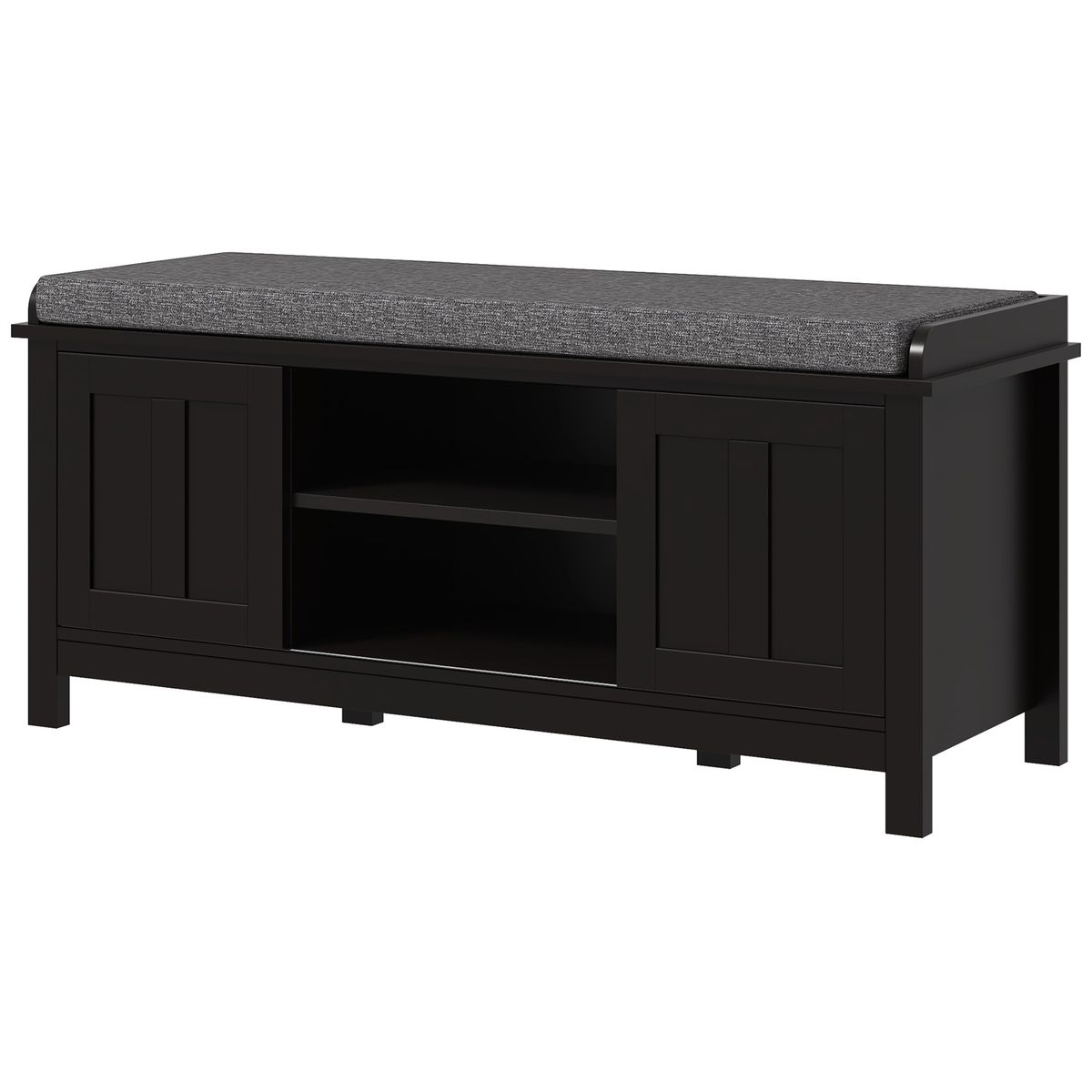 Modern Shoe Storage Bench, Entry Way Bench With Cushion, 2 Sliding Doors, Storage Ottoman Bench, Holds 10 Pairs, Black_maomaolike.com