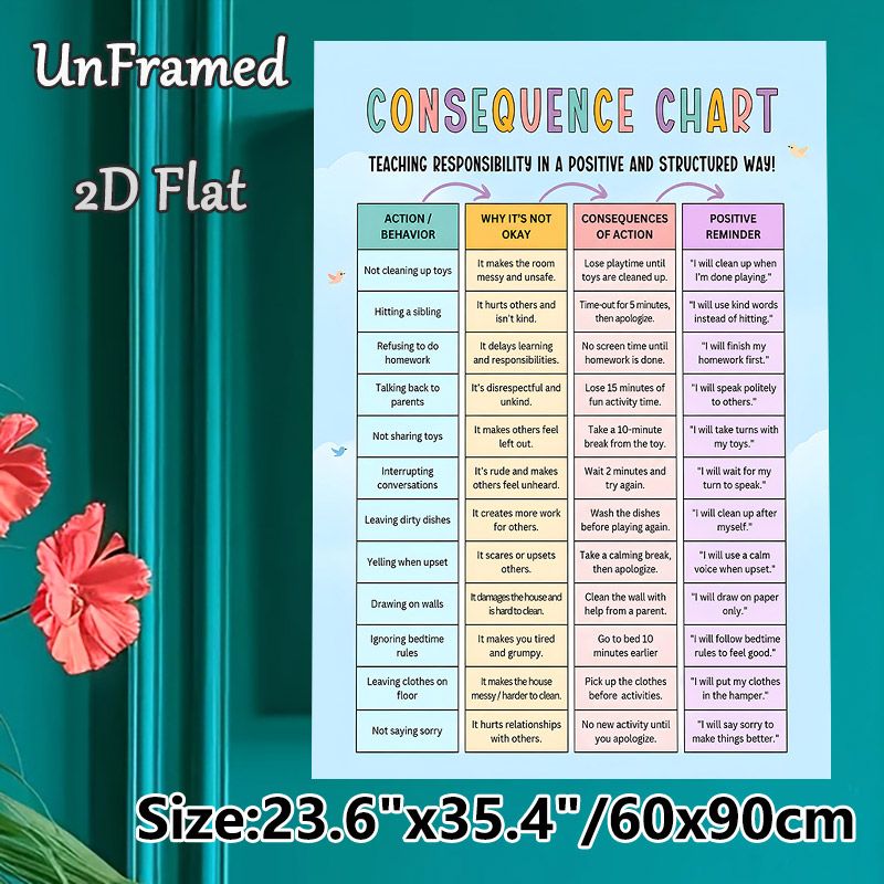 Consequence Chart Painting Poster, Colorful Clear-formatted Behavior Guide Poster, Aids In Teaching Positive Responsibility And Structured Behavior_maomaolike.com