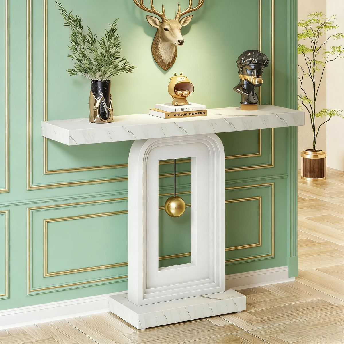 Console Table, Modern Sofa Entryway Table With Gold Decor_maomaolike.com