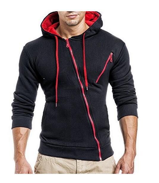 Men's Clothing Autumn and Winter New Classic Oblique Zipper Hooded Men's Casual Slim Sweater Jacket W01_maomaolike.com