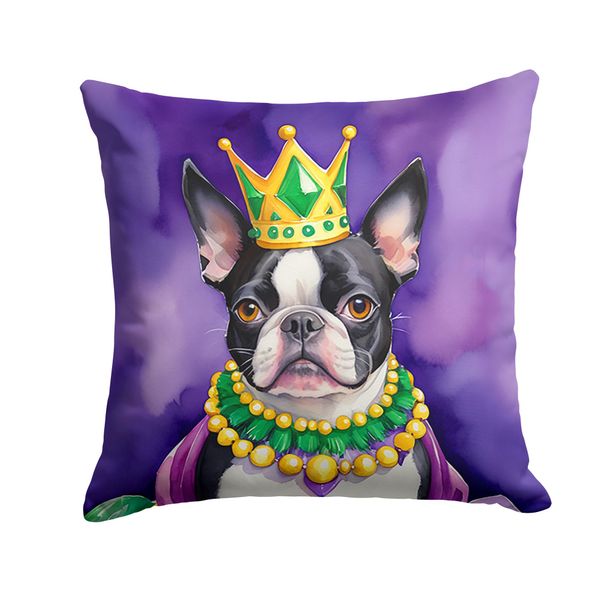 Boston Terrier King Of Mardi Gras Throw Pillow Machine Washable, Indoor Outdoor Decorative Pillow For Couch, Bed Or Patio, 14Hx14W_maomaolike.com