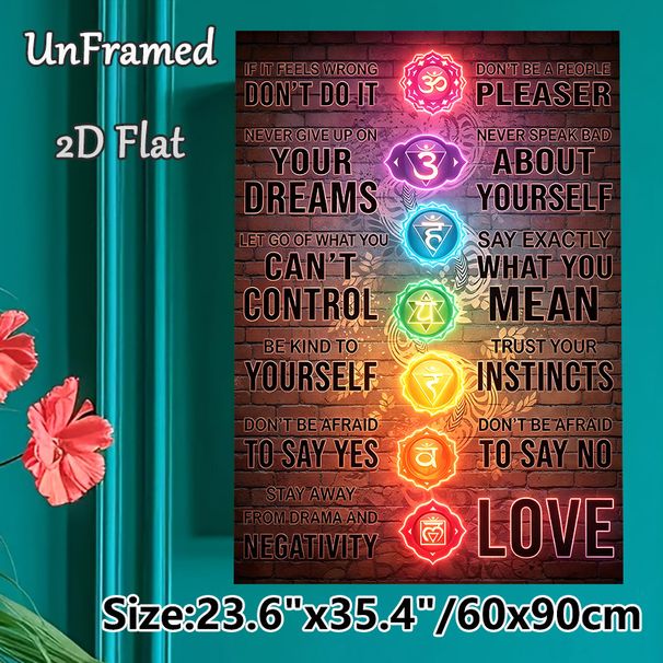 Chakra Themed Painting Poster, Neon-style Glowing Chakra & Inspirational Quote Poster, Positive Self-care Reminder, Suitable For Yoga Studio_maomaolike.com